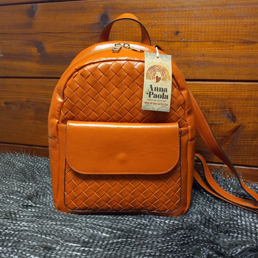 Anna Paola Genuine Leather Backpack/Purse, Handmade in Italy, Pumpkin Caramel.